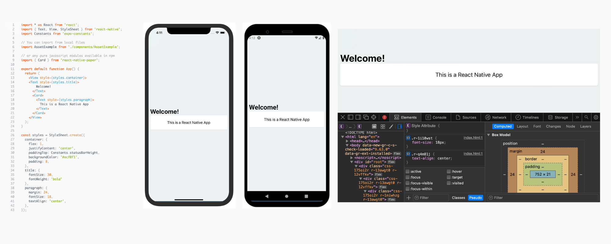 React Native same code running on iOS, Android and the Web