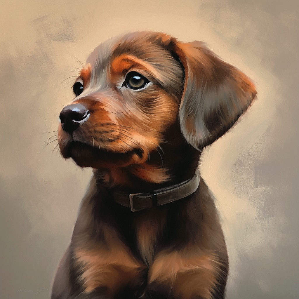 A portrait of an adorable puppy looking left.